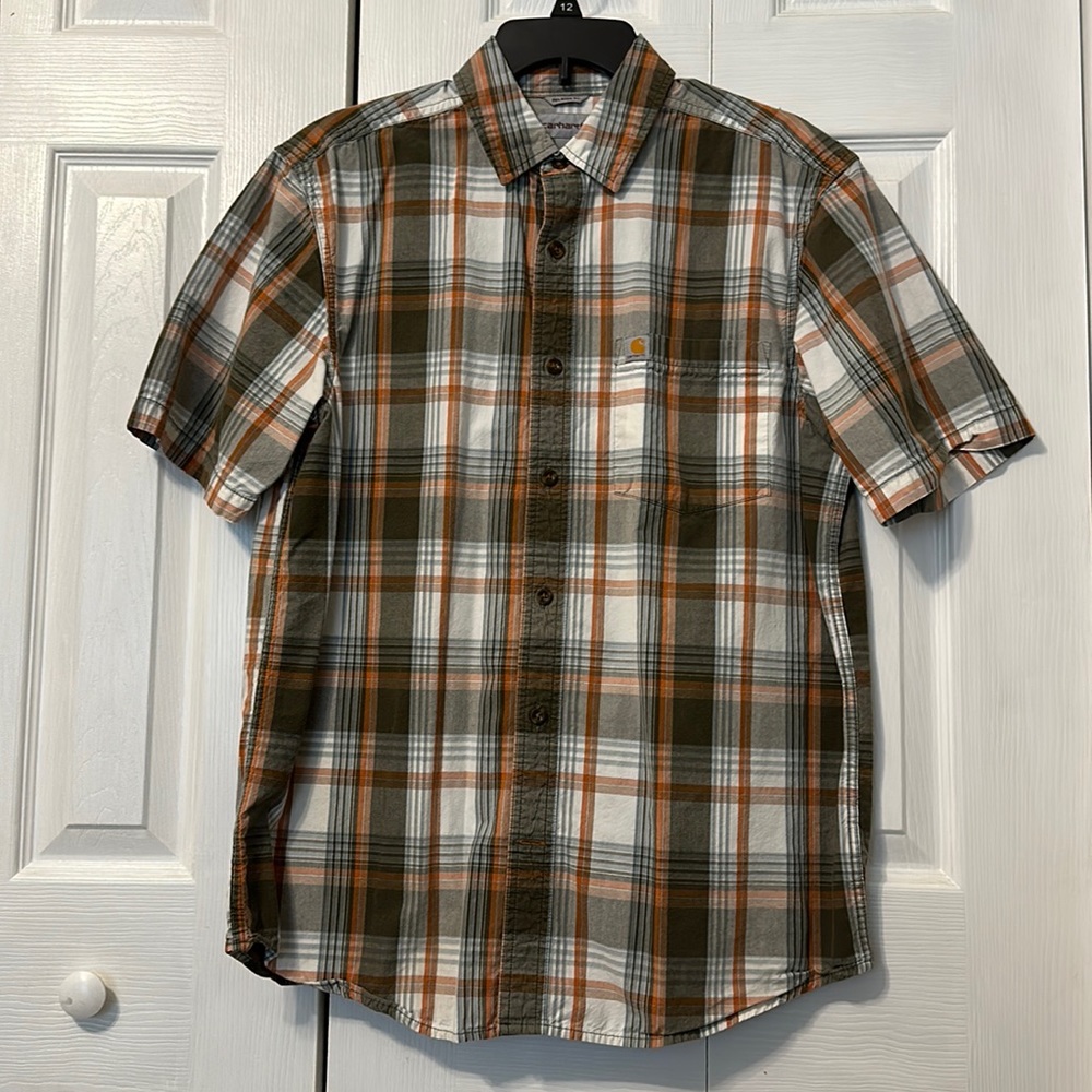 Carhartt Men’s Button Down Plaid Shirt, Relaxed Fit, size medium